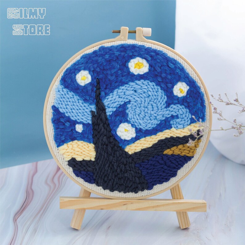All Included DIY Punch Needle Kit for Beginners , Van Gogh Starry Sky