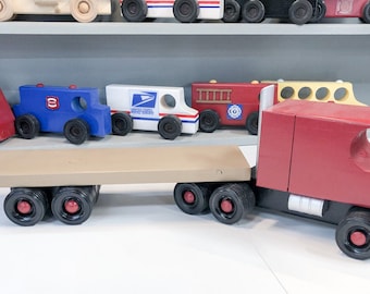 Wood Truck Toy for Kids, Handmade Wooden Toy, Imaginative Play, Construction Birthday Party Gift, Semi Truck Toy for Boys, Montessori