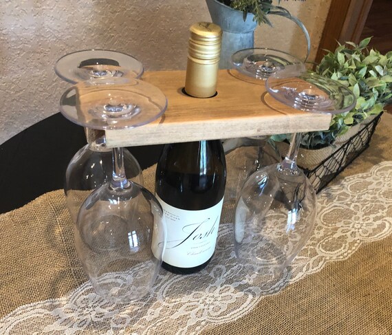 Wine Glass Caddy, Wine Caddy, Wood Wine Butler, Wine Gift, Gift For Wi