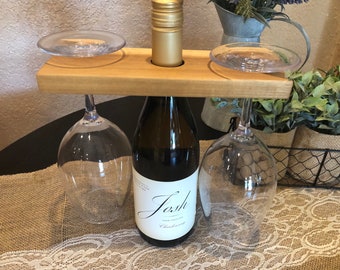 Wood Wine Caddy, Wine Glass Holder, Wine Butler Set, Housewarming Gift for Wine Lover, Realtor Closing Gift for Buyer, Personalizable