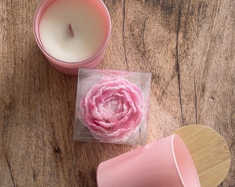 Peony Blush Suede Candle & Flower Soap Set, Mother’s Day Gift, Birthday Present, Bridal Shower, Bridesmaid Gift, Engagement, Hostess, Floral