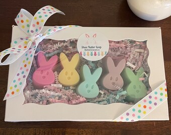 5 Mini Bunny Soaps, Peeps Gift Box, Some Bunny Loves Me, Spring Party, Baby Shower, Gender Reveal, Kid’s Birthday, Thanks For Hopping By,
