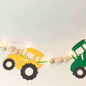 Felt tractor lights bunting with wooden beads, kids room decor, tractor wall hanging, gift for boy, gift grandson