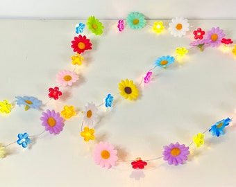 Long length cute colourful flower string lights, girl room decor, gift granddaughter, gift for girl, boho flower lights