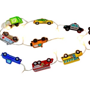 American City Car String Lights: Embroidered Vehicle Garland