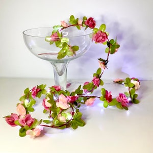 Flower light garland, pre lit pink flower garland, hanging garland, college room decor, girl bedroom decor