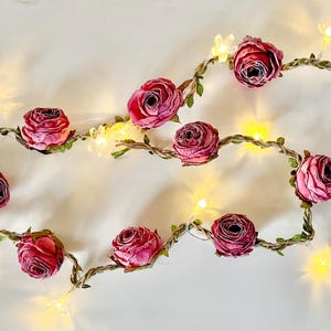 Antique rose string lights with rattan shades or flower lights, flower light garland, girl room lights, college room decor