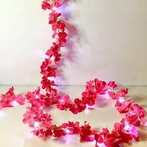 Gorgeous deep pink long length flower garland with lights, boho garland, pink flower lights
