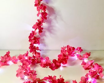 Gorgeous deep pink long length flower garland with lights, boho garland, pink flower lights