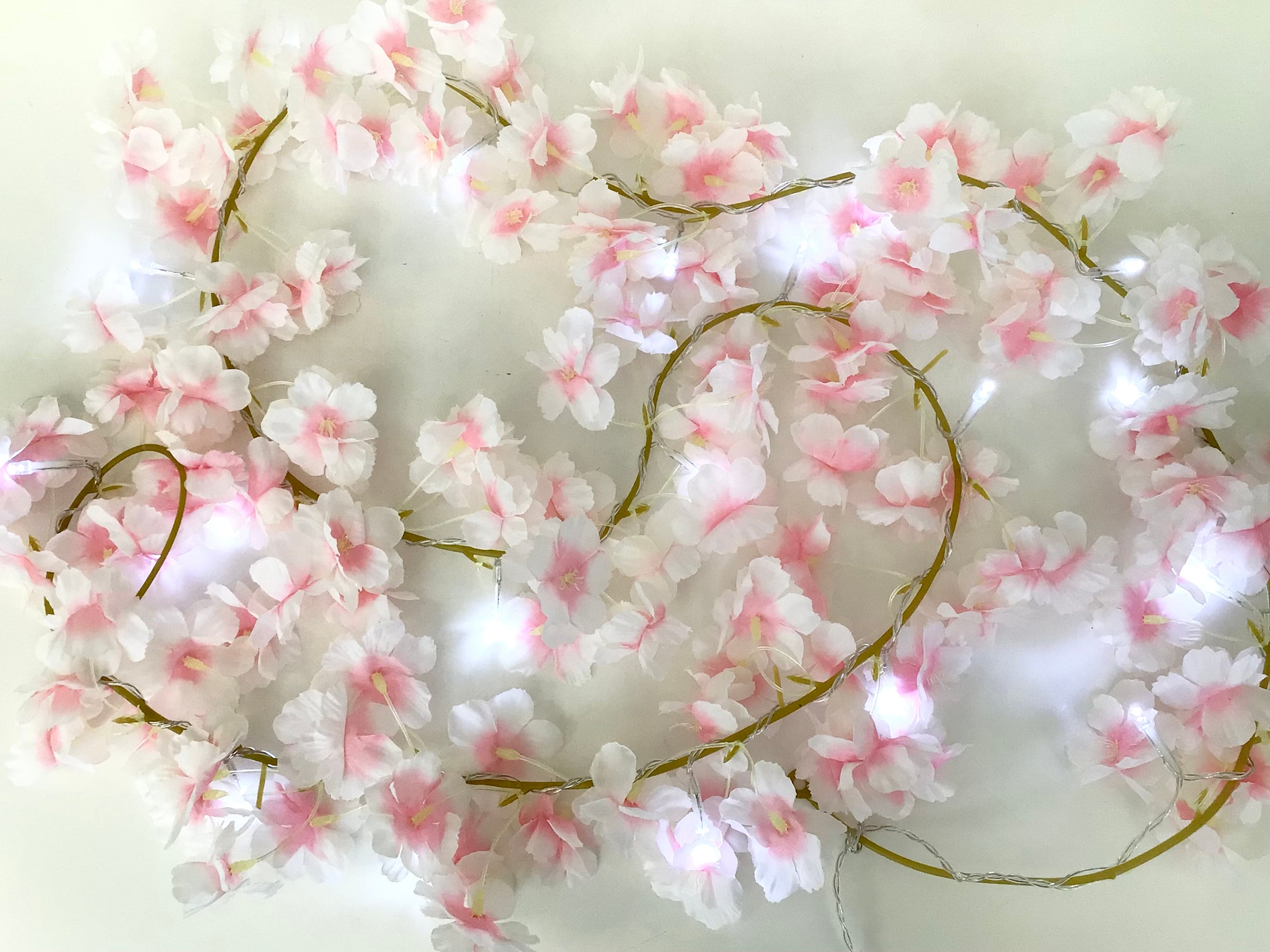 Pink and White Cherry Blossom Lights Garland, Blossom Garland