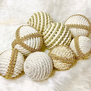 Rustic decor balls, rope and braid home decor, cottage style decor, bowl filler, basket filler, cozy room decor, gift for mother