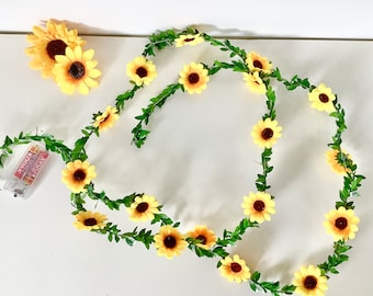 Guirnalda de girasoles con luces: 2 m de enredadera floral con alambre para decoración.