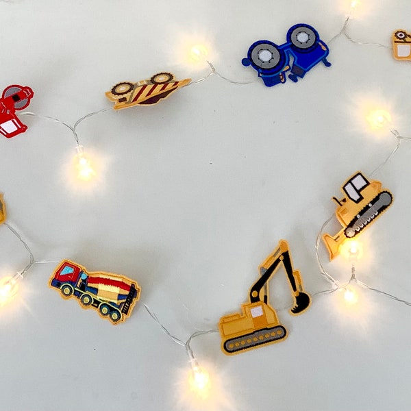 Construction theme lights garland, decor boys room, truck theme decor, night light boy, gift for grandson