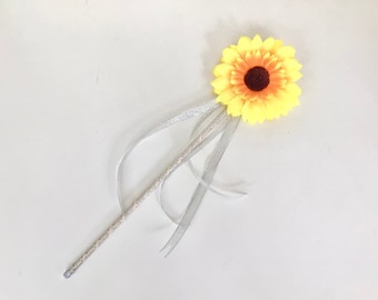 Sunflower wand, ribbon and flower wand, flower girl wand,  sunflower wedding, silk sunflower wand, wand kids, bridesmaid wand