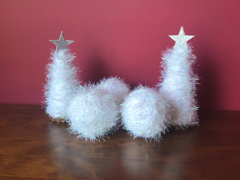 Sapin de Noël scintillant blanc, décoration étoile argentée, décoration de Noël, décoration de Noël, arbre duveteux pour cils, décoration duveteuse image 4