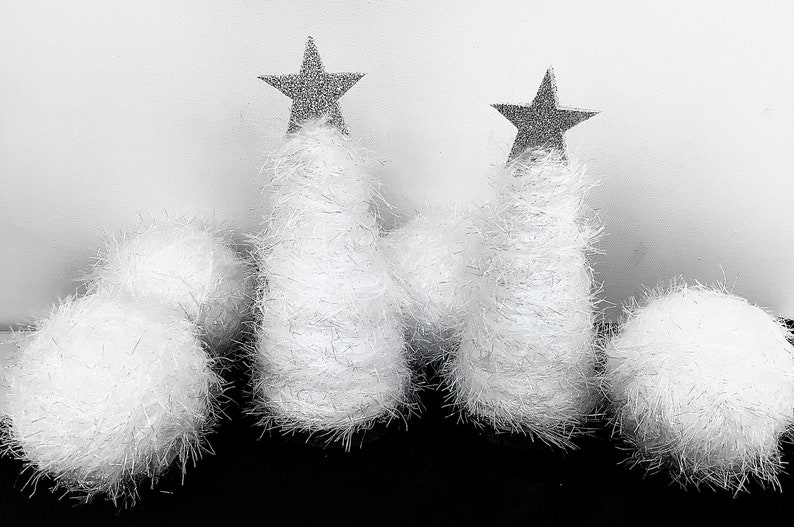 Sapin de Noël scintillant blanc, décoration étoile argentée, décoration de Noël, décoration de Noël, arbre duveteux pour cils, décoration duveteuse image 10