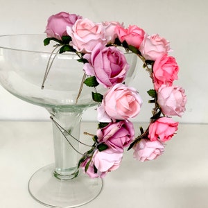 Pink flower headband, floral headband, flower girl headband, floral crown, boho headband, double headband