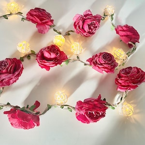 Antique Rose String Lights, Floral Garland, Girl Room Lights, pink flower lights