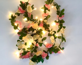 Flower light garland, College room decor, uni decor lights, hanging flower garland with lights, floral garland