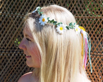 Flower hair garland, matching hairpins, bridesmaid, festival hair, silk daisies, flower hair wreath, daisy wreath, flower girl hair garland