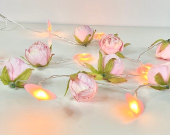 Pretty pink peony flowers with pink satin heart lights, girl bedroom lights, sweet sixteen, gift for girl,