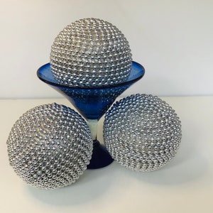 Silver bead ball ornament, basket filler, bowl filler, decorative balls, beaded ball decor, table decoration, silver ornament