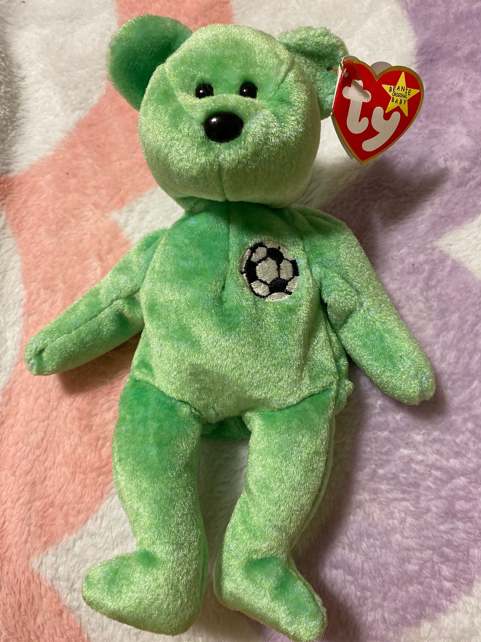 1998 Beanie Baby Kicks the green bear Etsy
