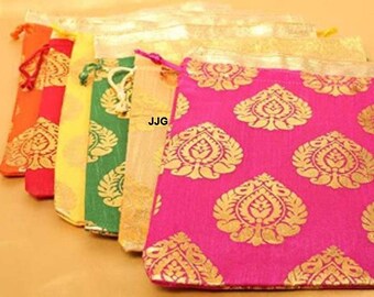 Lot of 5 To 100 Pcs Indian Handmade Women's Floral Printed Handbag Purse Potli Bag Pouch Drawstring Bag Wedding Favor Return Gift For Guests