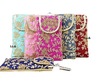 Lot Of 5-100 Pcs Indian Handmade Embroidered Mobile Purse Potli Bag Sling Bag, Indian Wedding Gift, Wedding Favor Return Gift for Guests