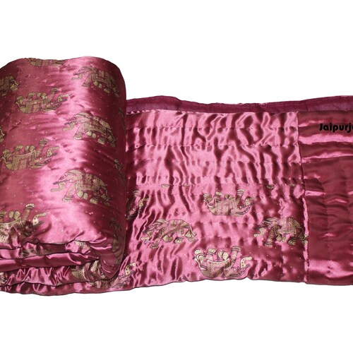 Handmade Jaipuri Silk Reversible Quilt Indian Jaipuri Gold Etsy