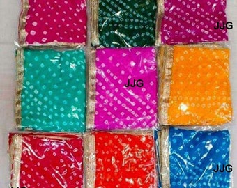 LOT OF 100 PCS Solid Color Dupatta, Rajasthani Bandhej Dupatta, Tapara Silk Bandhani Bandhej Dupatta for Women, Heavy Dupatta with Gota Work