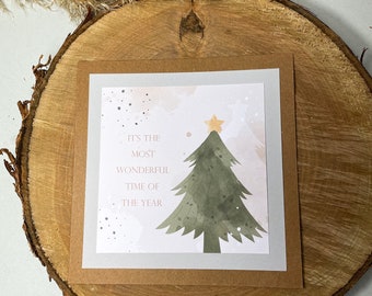 Klappkarte mit Umschlag zu Weihnachten | Geschenkkarten zu Weihnachten | Grußkarten zu Weihnachten "Tannenbaum" | weiß / grün