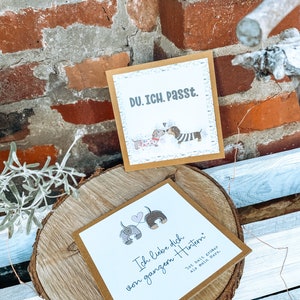 Geschenkkarten, Grußkarten "Dackel", Du - Ich - Passt, Ich lieb Dich. Mit Folie verfeinert