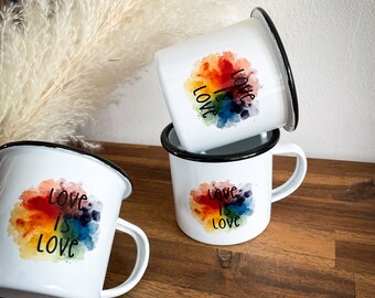 Pride Tasse, LGBT Tasse, Regenbogen, Love is Love, Watercolor Tasse, Emaillebecher, Kaffeetasse Gay Pride