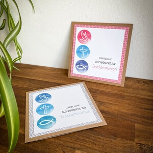 Geschenkkarten zur Kommunion, Grußkarten Kommunion in rosa oder blau