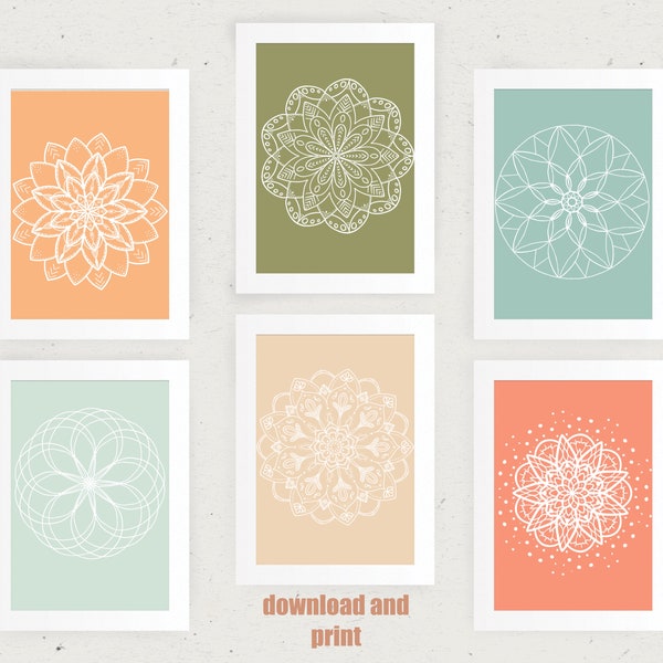 Mandala wall art prints. Printable Mandala Wall Art Set of 6 Prints. Wall art digital. Art Prints. Home Decor. Wall Decor. Digital Download