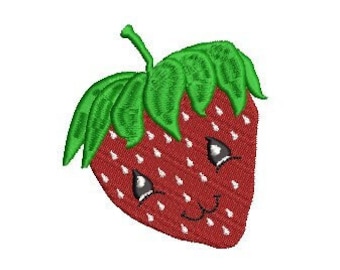 Digitale Stickdatei - Kawaii Erdbeere | süßes Obst Stickmuster | Baby Stickdatei pes, dst, jef | digitaler Download