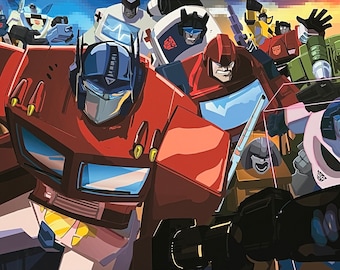 Optimus Prime G1 – Vibrant Painted Autobot Illustration | Original Transformers-Inspired Art Print by Ian Johnston
