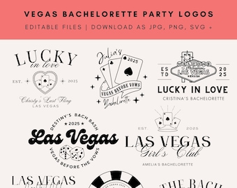 8 Editable Vegas Bachelorette Logo Pack | Canva DIY Templates | Customizable Graphics for Invites, Merch, Websites | Jpg, PNG, SVG