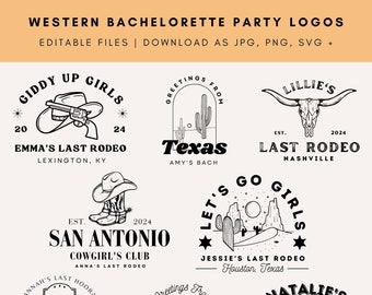 8 Editable Western Cowgirl Bachelorette Party Logos | DIY Western Themed Bride Tribe Graphics | Customizable Canva Template Jpeg, PNG, SVG