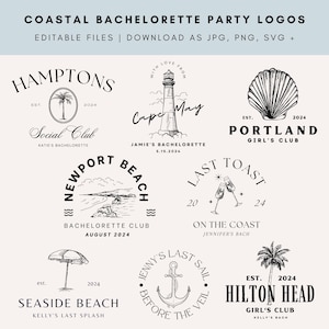 8 Editable Coastal Bachelorette Wedding Party Logo Pack | DIY Beach Bridal Celebration Graphics | Customizable Canva Template Jpeg, PNG, SVG