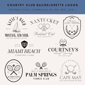 8 Editable Country Club Bachelorette Party Logo Pack | DIY Sophisticated Bride Tribe Graphics | Customizable Canva Templates Jpeg, PNG, SVG