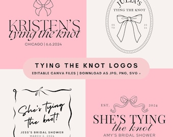 4 Editable Tying the Knot Bachelorette Bridal Shower Logo | Canva DIY Templates | Custom Graphics - Invites, Merch, Websites | Jpg, PNG, SVG