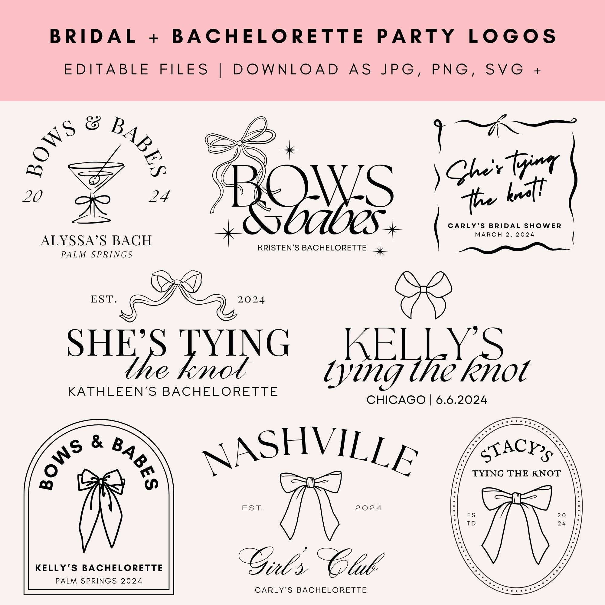 8 Editable Bows + Tying the Knot Bachelorette Bridal Shower