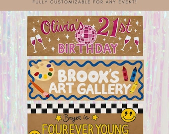 Custom Hand-Painted Kraft Paper Banner – Birthday Party, Sweet Sixteen, Graduation, Baby Shower Decor