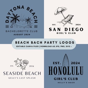 4 Editable Beach Bachelorette Bridal Shower Logo Pack | DIY Beach Bridal Celebration Graphics | Customizable Canva Template Jpeg, PNG, SVG