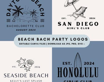 4 Editable Beach Bachelorette Bridal Shower Logo Pack | DIY Beach Bridal Celebration Graphics | Customizable Canva Template Jpeg, PNG, SVG