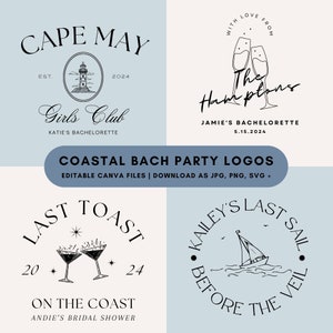 4 Editable Coastal Bachelorette Bridal Shower Logo Pack | DIY Beach Bridal Celebration Graphics | Customizable Canva Template Jpeg, PNG, SVG