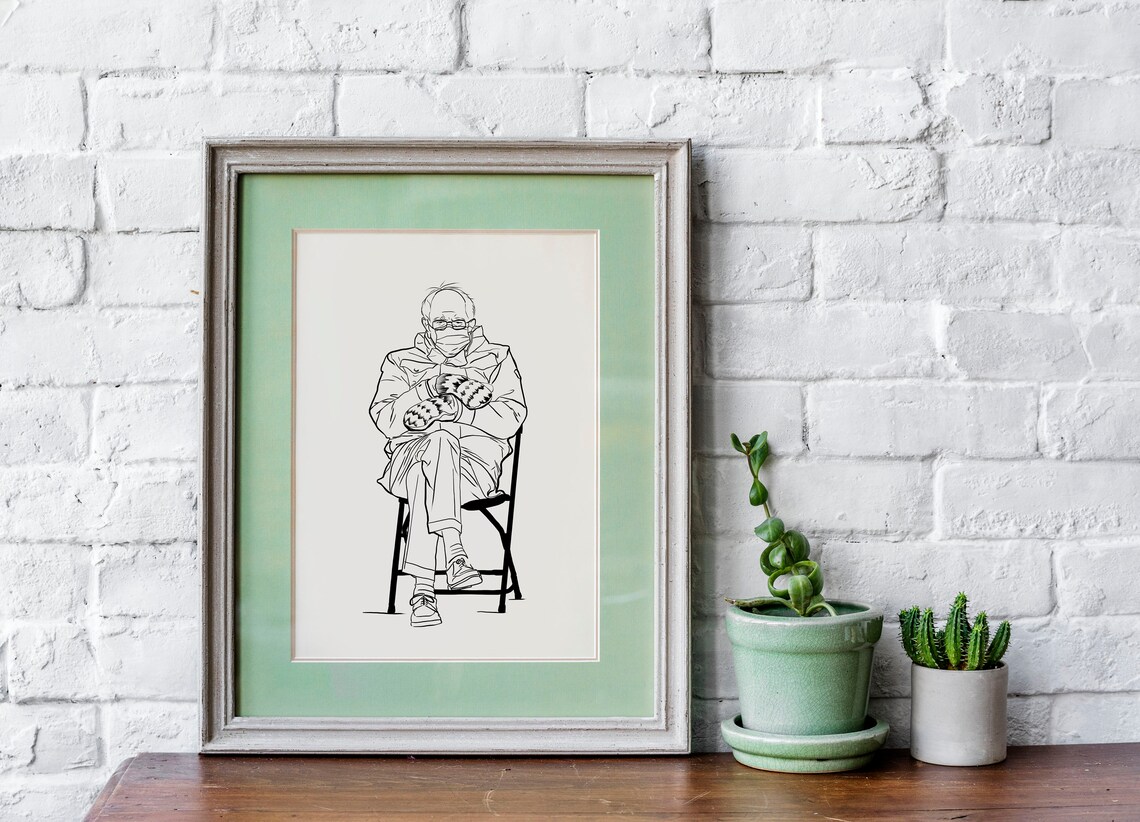 Bernie Mittens Line Art Printable Wall Art Bernie Sanders