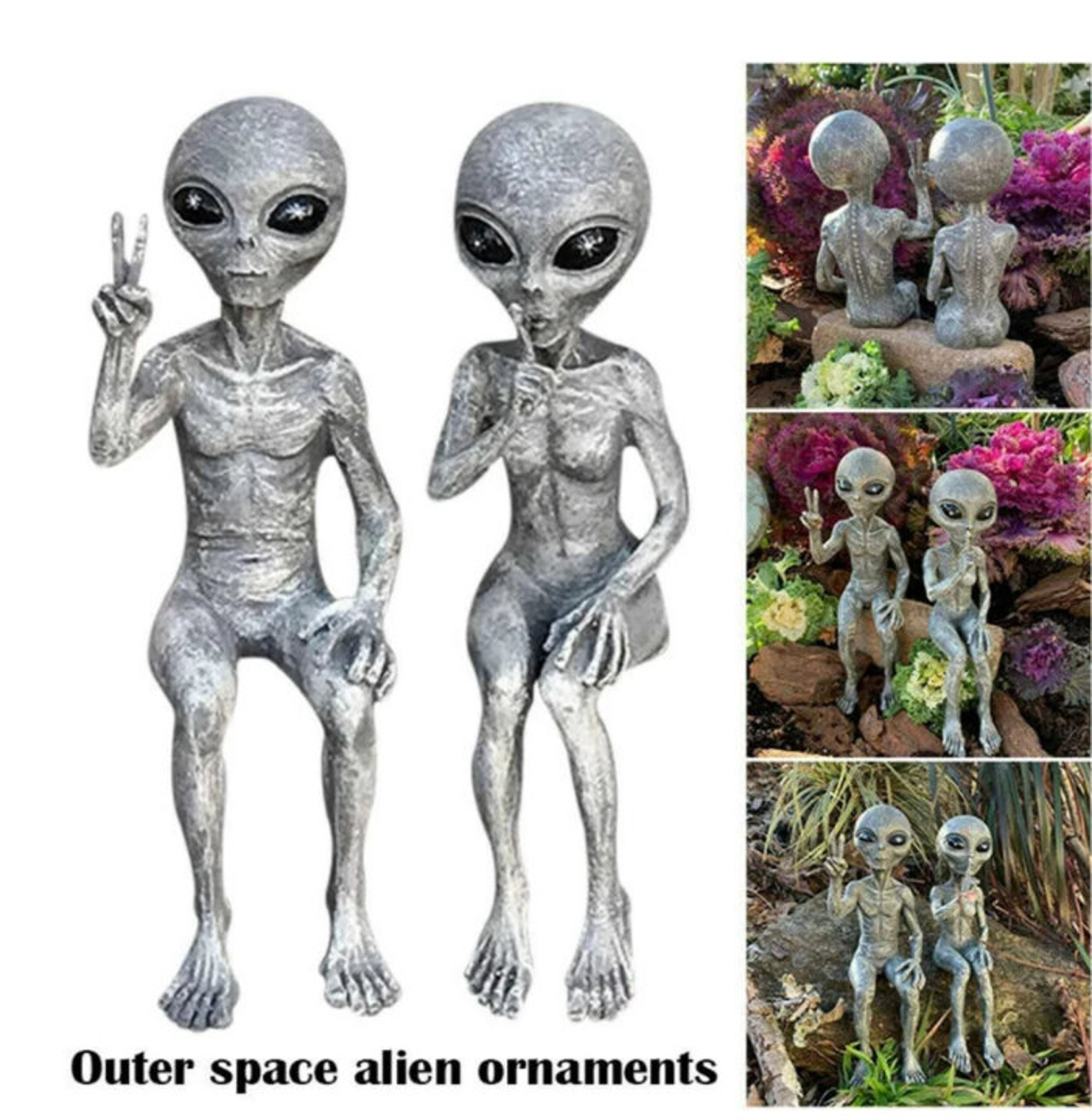 Alien Garden Resin Statue Art Outer Space Extraterrestrial Etsy
